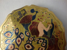 Load image into Gallery viewer, 1960's Stratton England Art Deco Revival Lady with Harp &amp; Peacock Enamel Compact
