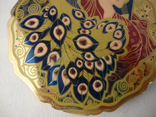 Load image into Gallery viewer, 1960's Stratton England Art Deco Revival Lady with Harp &amp; Peacock Enamel Compact
