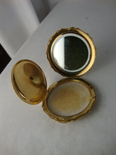 Load image into Gallery viewer, 1960's Stratton England Art Deco Revival Lady with Harp &amp; Peacock Enamel Compact
