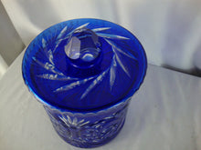 Load image into Gallery viewer, Vintage Czech Bohemian Cobalt Blue Cut to Clear Crystal Lidded Biscuit Jar
