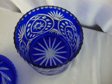 Load image into Gallery viewer, Vintage Czech Bohemian Cobalt Blue Cut to Clear Crystal Lidded Biscuit Jar
