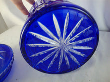 Load image into Gallery viewer, Vintage Czech Bohemian Cobalt Blue Cut to Clear Crystal Lidded Biscuit Jar
