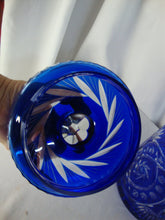 Load image into Gallery viewer, Vintage Czech Bohemian Cobalt Blue Cut to Clear Crystal Lidded Biscuit Jar
