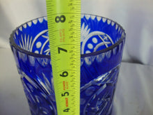 Load image into Gallery viewer, Vintage Czech Bohemian Cobalt Blue Cut to Clear Crystal Lidded Biscuit Jar
