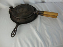 Load image into Gallery viewer, Vintage Griswold #8 New American No Logo Low Base Cast Iron Waffle Maker with Wood Handles &amp; Holder
