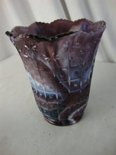 Load image into Gallery viewer, Vintage Purple Slag Glass Grid and Flower Pattern Scallop Edge Flower Vase
