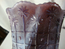 Load image into Gallery viewer, Vintage Purple Slag Glass Grid and Flower Pattern Scallop Edge Flower Vase
