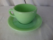 Load image into Gallery viewer, Vintage Fire King Jadeite C Handle Restaurant are Mug and Saucer Set

