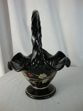 Load image into Gallery viewer, Vintage Fenton Black Glass Holly &amp; Berries Signed Art Glass Basket
