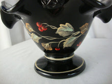 Load image into Gallery viewer, Vintage Fenton Black Glass Holly &amp; Berries Signed Art Glass Basket
