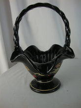 Load image into Gallery viewer, Vintage Fenton Black Glass Holly &amp; Berries Signed Art Glass Basket
