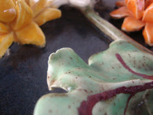 Load image into Gallery viewer, Handmade USA Pottery Footed Shallow Clover Shape Dish with Swan Flower Motif
