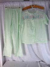 Load image into Gallery viewer, Stones Wear USA Womens Embroidered Flowers Size 34 Bust Mint Green Button Shirt Pant Pajama Set
