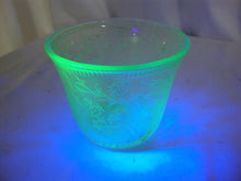 Load image into Gallery viewer, Vintage US Glass Vaseline Strawberry Motif Open Sugar Bowl
