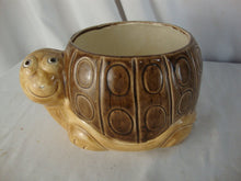 Load image into Gallery viewer, 1970s Ceramic Brown Smiling Turtle Indoor Planter
