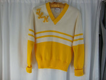 Load image into Gallery viewer, 1950s TL Hanna Yellow Cream Girls Small Cheerleader V Neck Sweater
