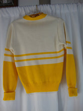 Load image into Gallery viewer, 1950s TL Hanna Yellow Cream Girls Small Cheerleader V Neck Sweater
