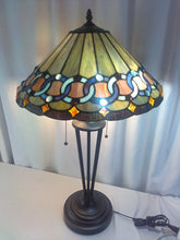 Load image into Gallery viewer, Tiffany Style Stained Glass Lamp, Blue &amp; Gray Rings
