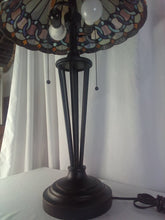 Load image into Gallery viewer, Tiffany Style Stained Glass Lamp, Blue &amp; Gray Rings
