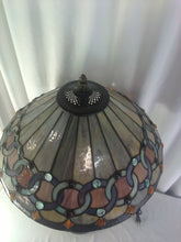 Load image into Gallery viewer, Tiffany Style Stained Glass Lamp, Blue &amp; Gray Rings
