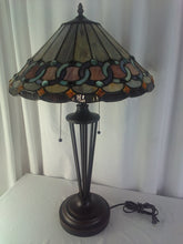 Load image into Gallery viewer, Tiffany Style Stained Glass Lamp, Blue &amp; Gray Rings
