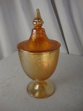 Load image into Gallery viewer, Vintage Imperial Glass Marigold Carnival Crackled Candy Dish with Lid
