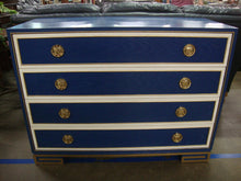 Load image into Gallery viewer, Lillian August Karl Bold Blue Cream with Gold Hardware 4 Drawer Chest Dresser
