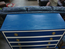 Load image into Gallery viewer, Lillian August Karl Bold Blue Cream with Gold Hardware 4 Drawer Chest Dresser
