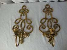 Load image into Gallery viewer, Vintage Andrea by Sadekk Brass Regency Style Candleholder Wall Sconces Set of 2
