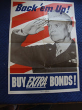 Load image into Gallery viewer, 1944 Original Issue WWII US Military Back 'em Up Buy War Bonds Eisenhower Military Poster
