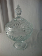 Load image into Gallery viewer, Vintage Pasabahce Turkey Clear Glass Diamond Point Footed Candy Dish with Dome Lid
