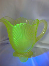 Load image into Gallery viewer, Vintage Mosser Glass Uranium Glass Shell Footed Pitcher
