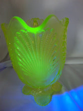 Load image into Gallery viewer, Vintage Mosser Glass Uranium Glass Shell Footed Pitcher
