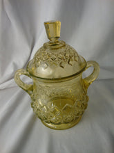 Load image into Gallery viewer, Antique Vaseline Glass Diamond Pattern Double Handled Jar with Dome Lid

