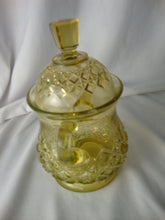 Load image into Gallery viewer, Antique Vaseline Glass Diamond Pattern Double Handled Jar with Dome Lid
