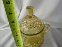 Load image into Gallery viewer, Antique Vaseline Glass Diamond Pattern Double Handled Jar with Dome Lid
