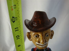 Load image into Gallery viewer, Marvin Bailey Artist Signed Cowboy Farmer with Mini Ugly Face Jug on Green Specked Pig Stack
