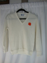 Load image into Gallery viewer, 1970's Clemson Ladies Small Cream Acrylic Sweater with Orange Clemson Paw Print
