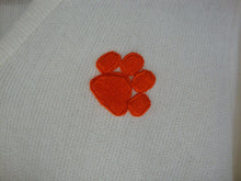 Load image into Gallery viewer, 1970's Clemson Ladies Small Cream Acrylic Sweater with Orange Clemson Paw Print
