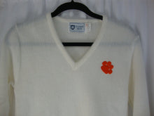 Load image into Gallery viewer, 1970's Clemson Ladies Small Cream Acrylic Sweater with Orange Clemson Paw Print

