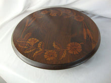 Load image into Gallery viewer, Vintage Dark Wood Flower Cattail Motif Lazy Susan Turntable
