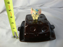 Load image into Gallery viewer, Vintage Ceramic Cheese Mouse on Brown Ceramic Swiss Cheese Plate with Dome Lid
