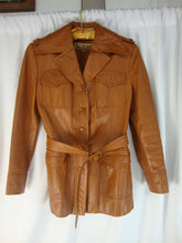 Load image into Gallery viewer, 1970s The Tannery Womens Size 12 Brown Leather Button Front Tie Belt Jacket Coat
