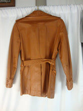 Load image into Gallery viewer, 1970s The Tannery Womens Size 12 Brown Leather Button Front Tie Belt Jacket Coat
