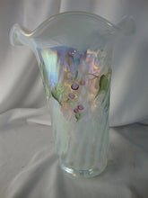 Load image into Gallery viewer, Vintage Fenton Glass White Opal Spiral Handpainted Clematis Vine Numbered Signed Art Glass Vase
