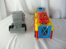 Load image into Gallery viewer, Vintage Thomas Mfg Thomas Express Molded Plastic Toy Car Carrier with Car Hauler with Toy Cars
