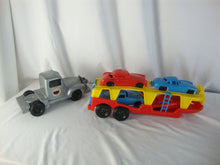 Load image into Gallery viewer, Vintage Thomas Mfg Thomas Express Molded Plastic Toy Car Carrier with Car Hauler with Toy Cars
