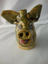 Load image into Gallery viewer, Marvin Bailey Folk Art Potter Tan Green Beady Eye Mini Pig Tongue Out Ugly Face Jug
