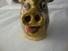 Load image into Gallery viewer, Marvin Bailey Folk Art Potter Tan Green Beady Eye Mini Pig Tongue Out Ugly Face Jug
