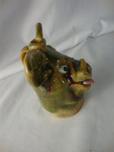 Load image into Gallery viewer, Marvin Bailey Folk Art Potter Tan Green Beady Eye Mini Pig Tongue Out Ugly Face Jug
